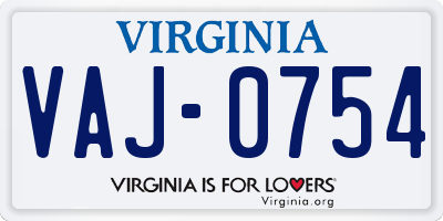 VA license plate VAJ0754