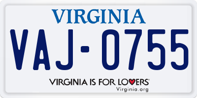 VA license plate VAJ0755