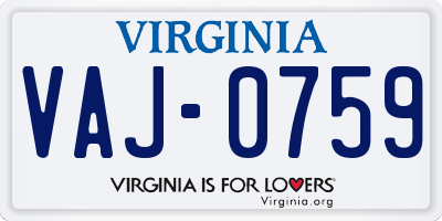 VA license plate VAJ0759