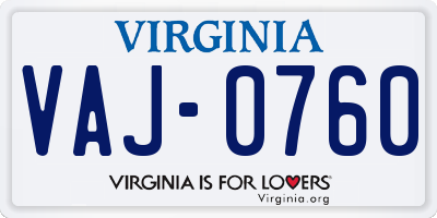 VA license plate VAJ0760