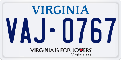 VA license plate VAJ0767