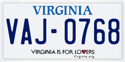 VA license plate VAJ0768