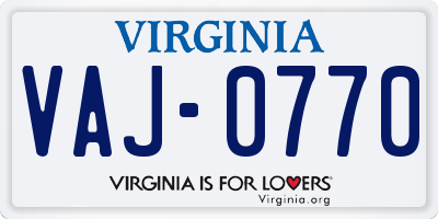 VA license plate VAJ0770