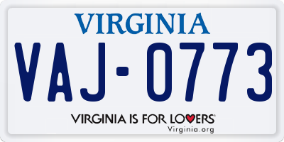 VA license plate VAJ0773