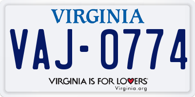 VA license plate VAJ0774