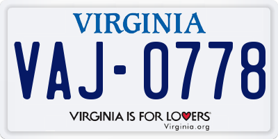 VA license plate VAJ0778