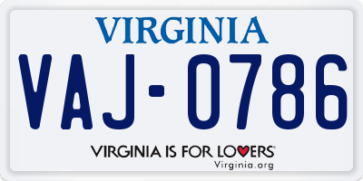 VA license plate VAJ0786