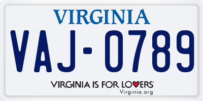 VA license plate VAJ0789