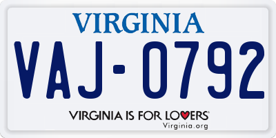 VA license plate VAJ0792