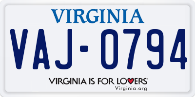 VA license plate VAJ0794
