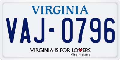 VA license plate VAJ0796