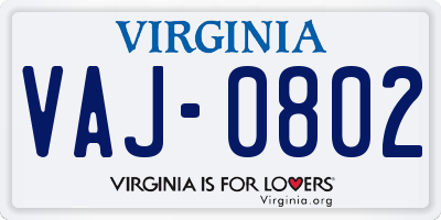 VA license plate VAJ0802