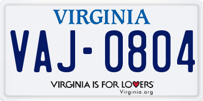 VA license plate VAJ0804