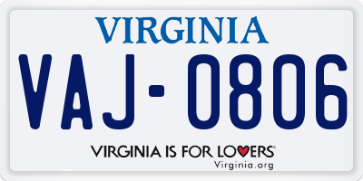 VA license plate VAJ0806