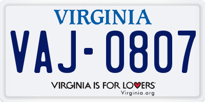 VA license plate VAJ0807