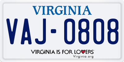 VA license plate VAJ0808