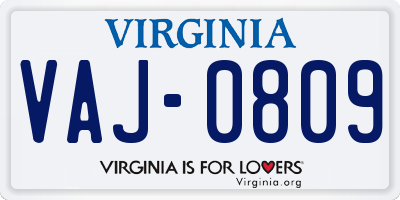 VA license plate VAJ0809
