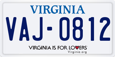 VA license plate VAJ0812