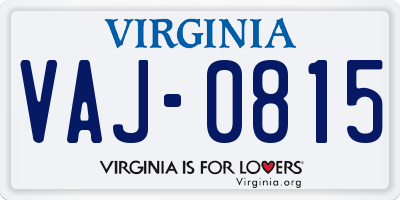 VA license plate VAJ0815