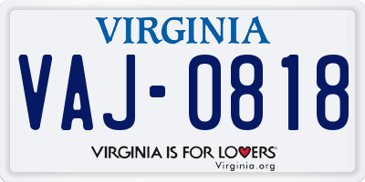 VA license plate VAJ0818