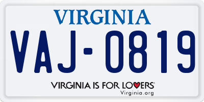 VA license plate VAJ0819