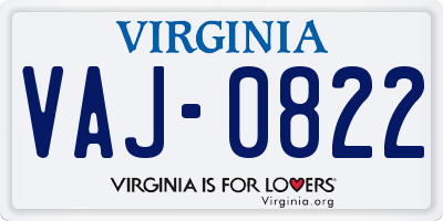 VA license plate VAJ0822