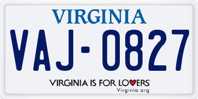 VA license plate VAJ0827