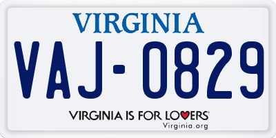 VA license plate VAJ0829