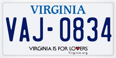 VA license plate VAJ0834