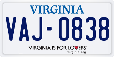 VA license plate VAJ0838