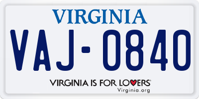 VA license plate VAJ0840