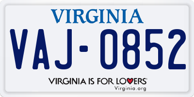 VA license plate VAJ0852