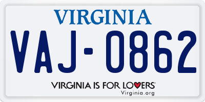 VA license plate VAJ0862