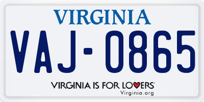 VA license plate VAJ0865