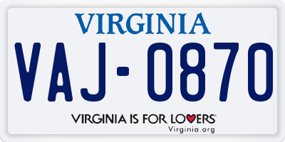 VA license plate VAJ0870