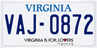 VA license plate VAJ0872