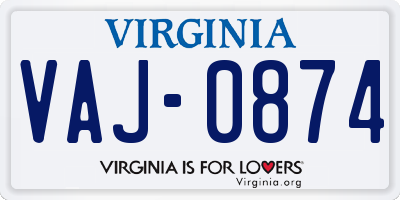 VA license plate VAJ0874