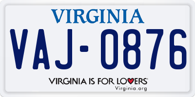 VA license plate VAJ0876