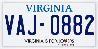 VA license plate VAJ0882