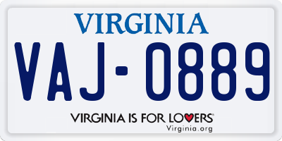 VA license plate VAJ0889