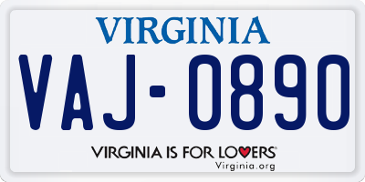 VA license plate VAJ0890