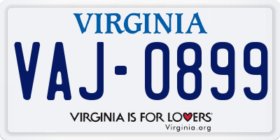 VA license plate VAJ0899