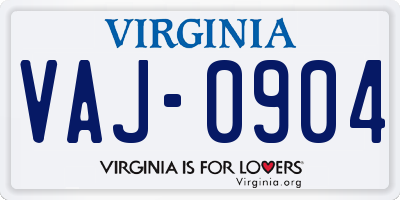 VA license plate VAJ0904