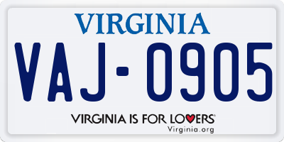 VA license plate VAJ0905