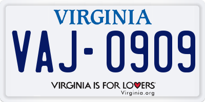 VA license plate VAJ0909