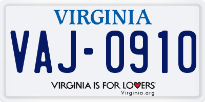 VA license plate VAJ0910