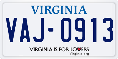 VA license plate VAJ0913