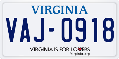 VA license plate VAJ0918