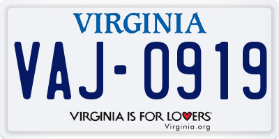 VA license plate VAJ0919