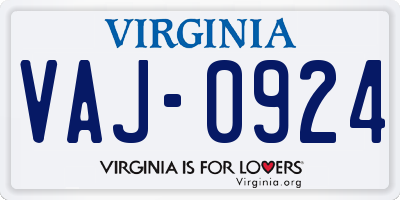 VA license plate VAJ0924